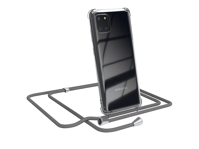 EAZY CASE Clear Cover mit / Umhängetasche, Umhängeband, Note Samsung, Silber Galaxy Lite, Clips Grau 10