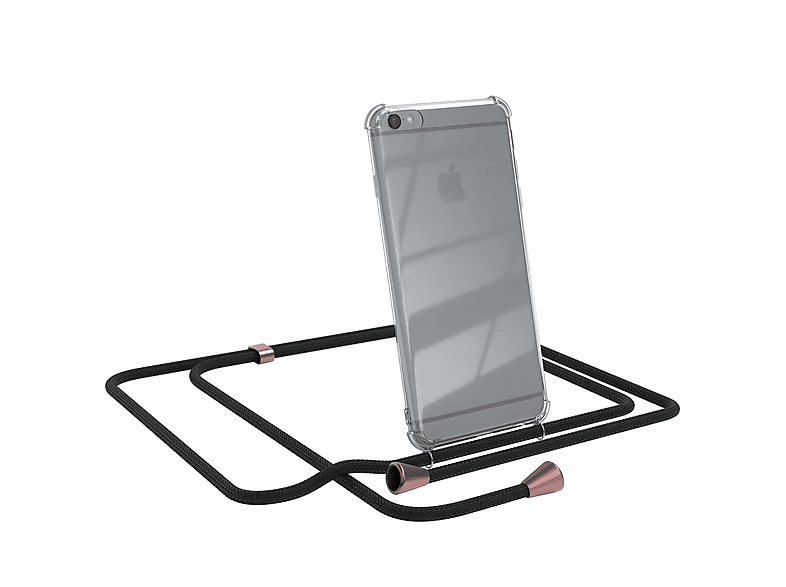 EAZY CASE Clear Cover mit Umhängeband, Umhängetasche, Apple, iPhone 6 / 6S, Schwarz / Clips Rosé