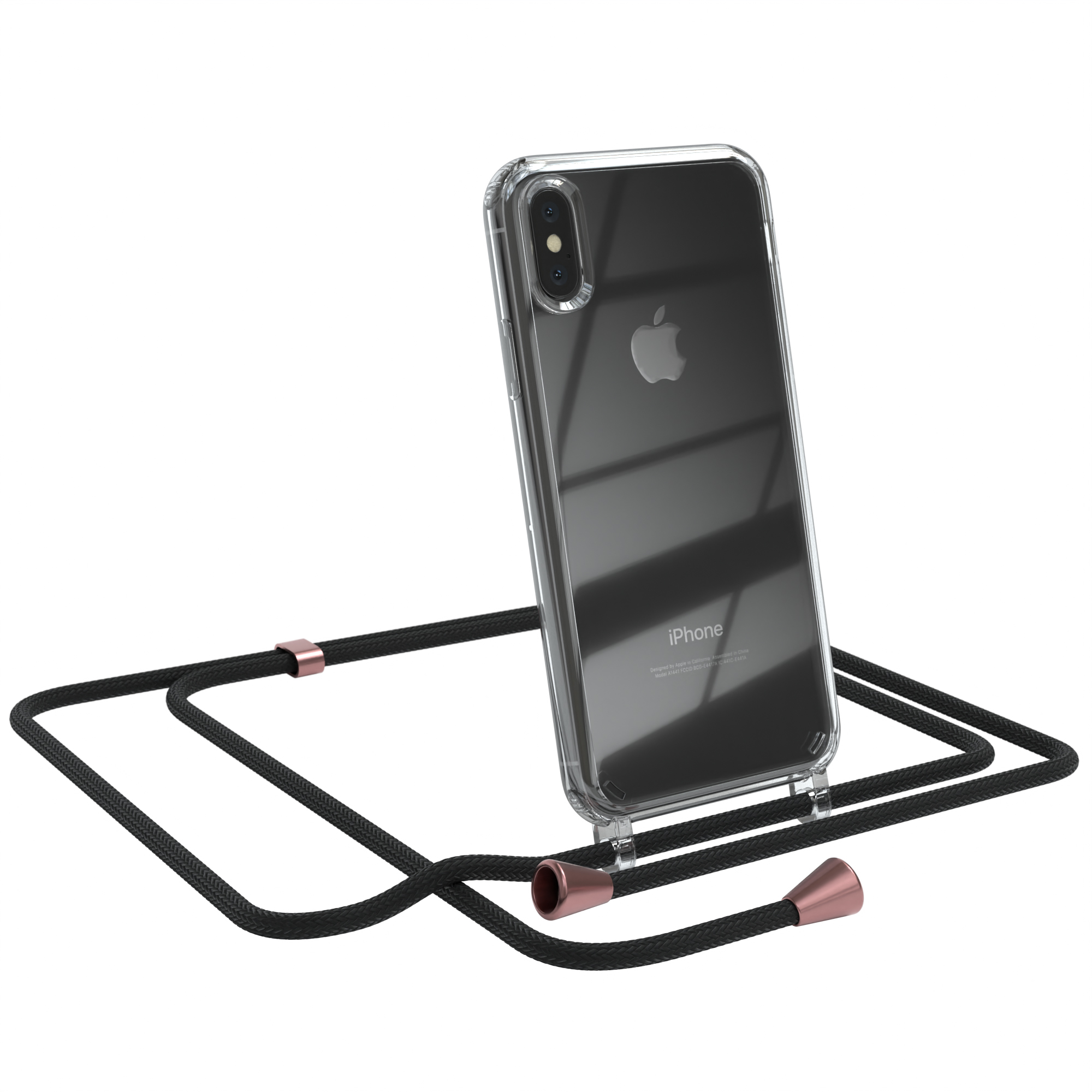 / Umhängetasche, Schwarz Rosé Umhängeband, mit Apple, / Clips Clear Cover CASE XS, X EAZY iPhone