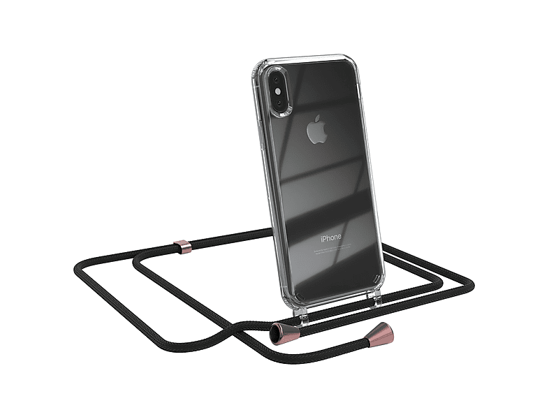Clear Apple, iPhone X Schwarz / XS, / Umhängeband, EAZY mit Rosé CASE Umhängetasche, Clips Cover
