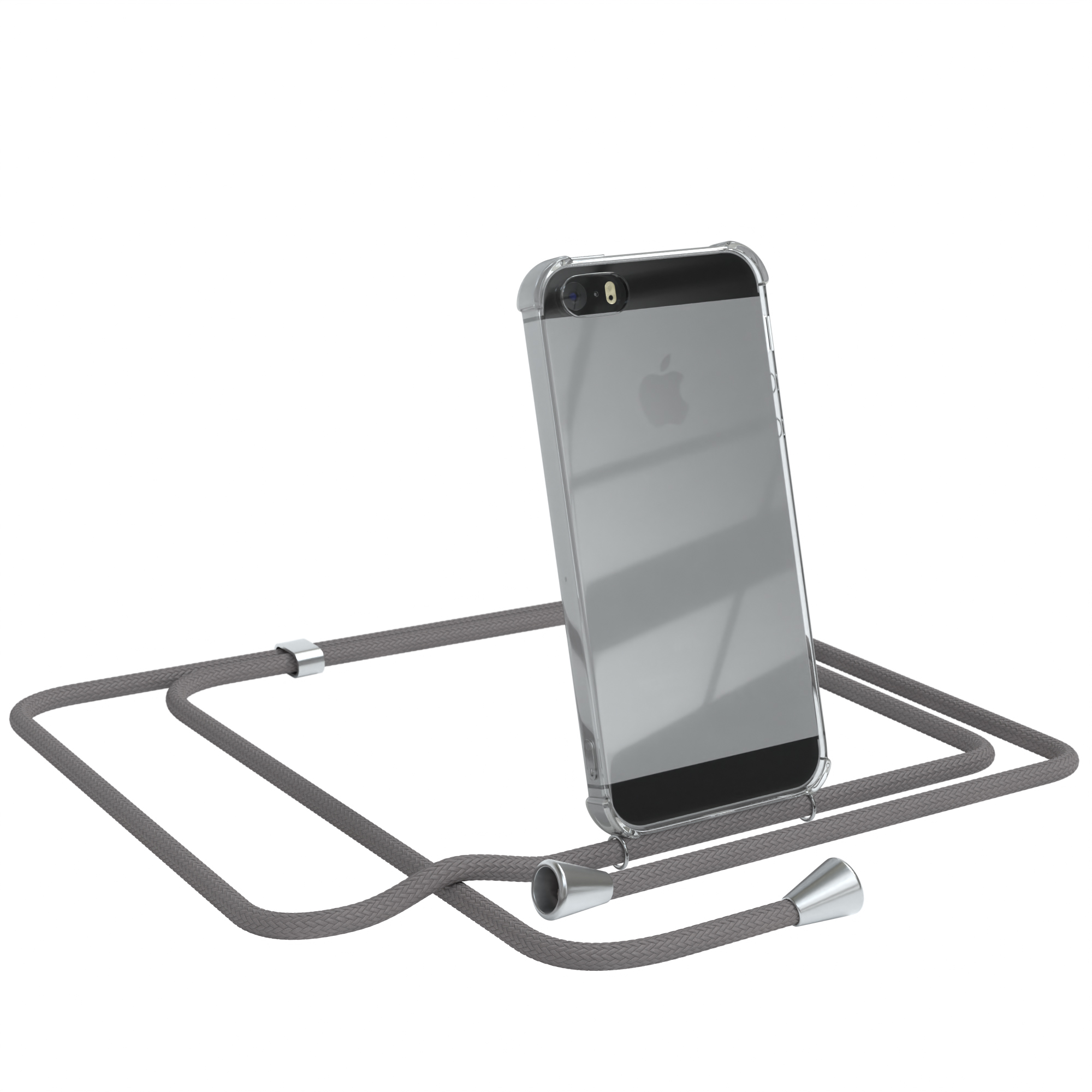 Clips mit Cover iPhone / Grau EAZY 5 CASE Silber iPhone Umhängetasche, 5S, Clear Umhängeband, SE Apple, 2016, /