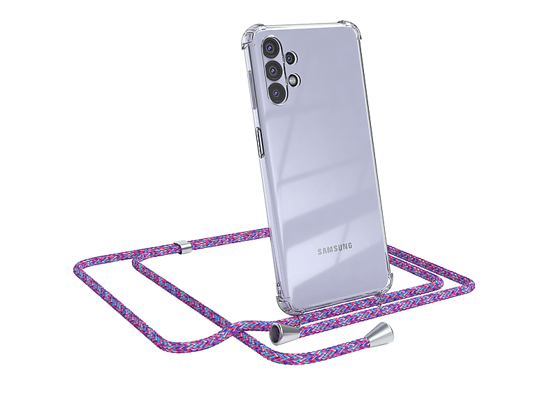 EAZY CASE Clear Clips Samsung, Umhängetasche, Cover Galaxy A32 mit Lila / 5G, Umhängeband, Silber