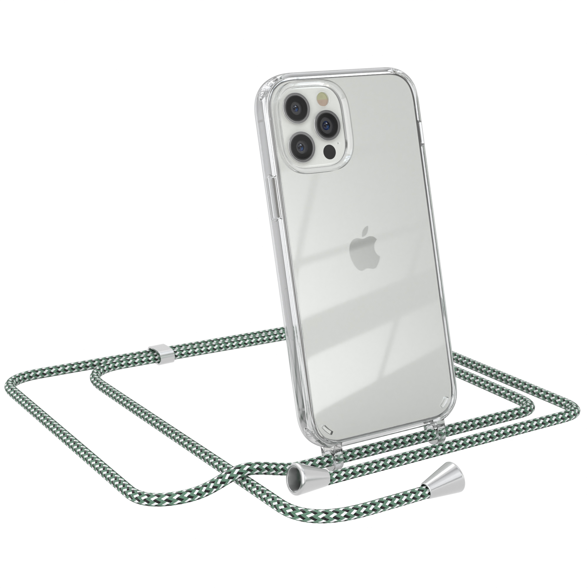 CASE mit Umhängeband, Grün Cover 12 Pro, Clear Apple, iPhone Umhängetasche, EAZY / Weiß 12
