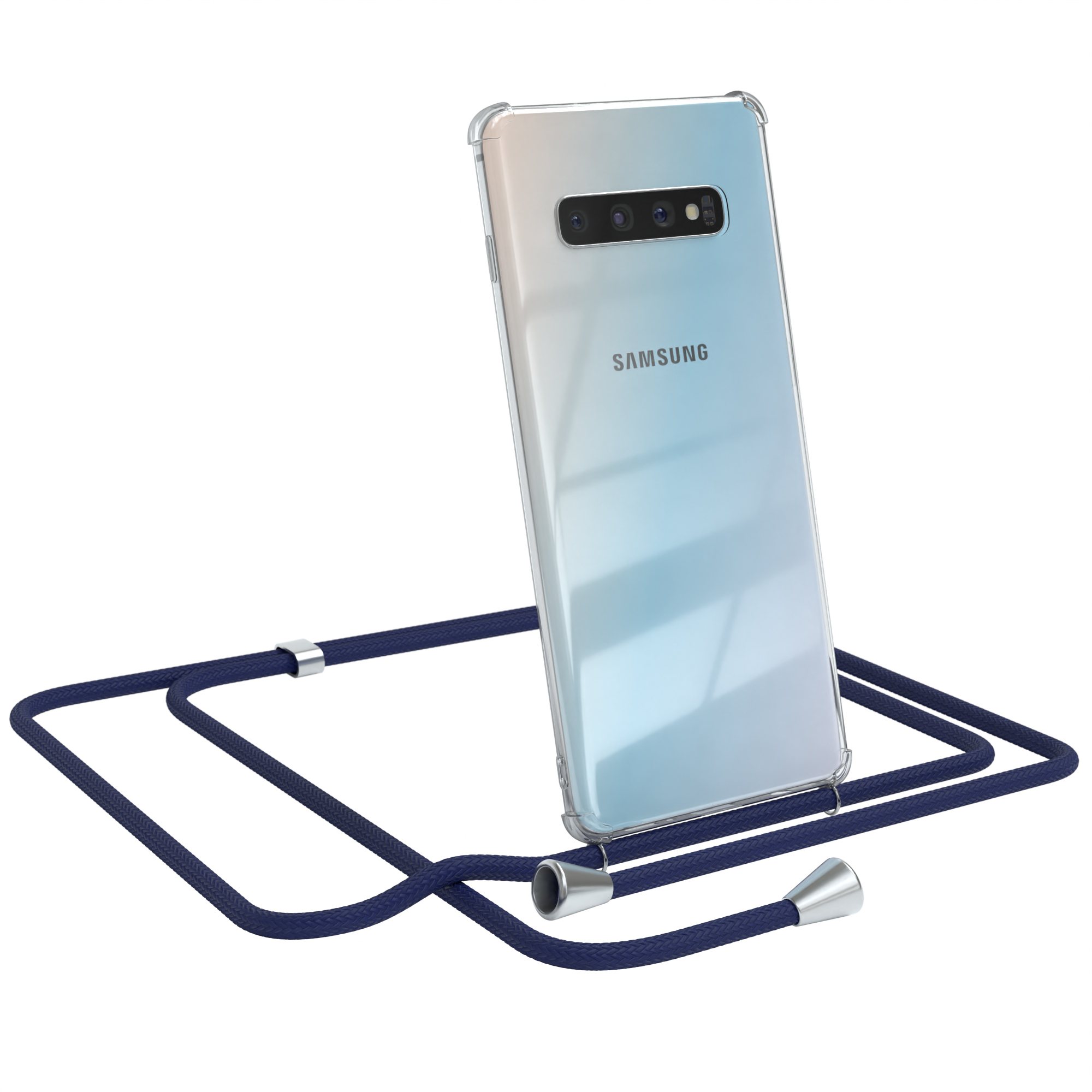Blau CASE Silber / EAZY S10 Samsung, Umhängeband, Galaxy Cover Umhängetasche, mit Plus, Clips Clear