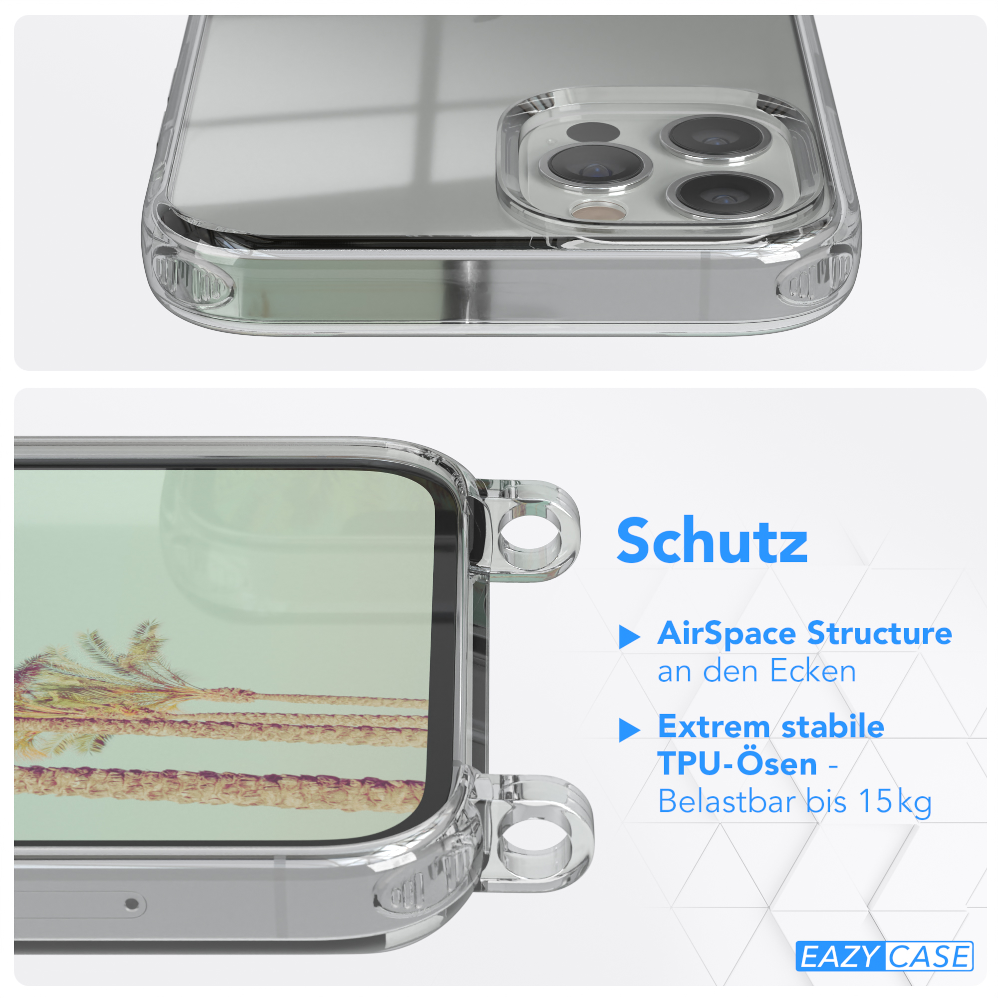 EAZY CASE mit Pro, Weiß Grün Apple, Clear / iPhone 12 Cover Umhängetasche, Umhängeband, 12