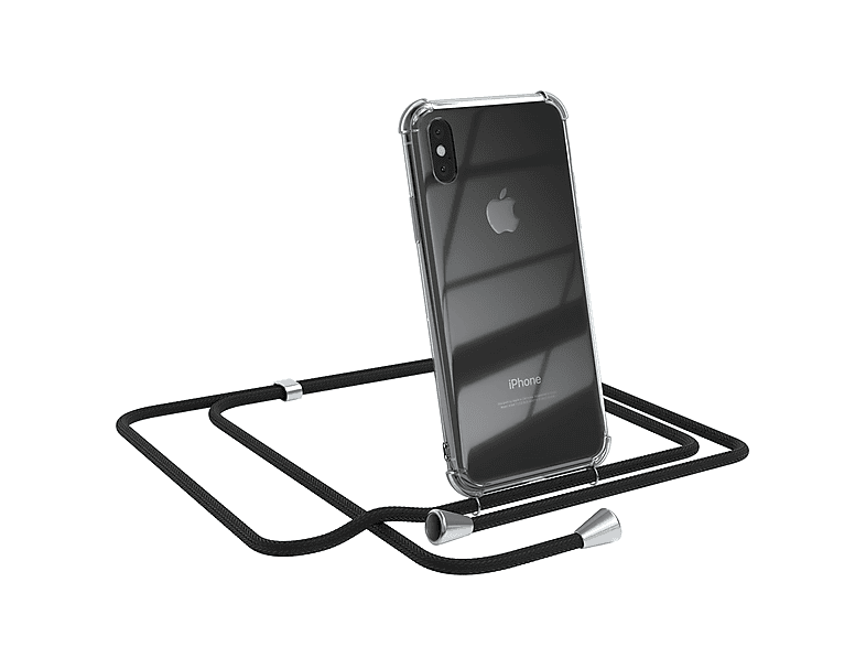 CASE Umhängeband, Cover Clips iPhone Max, Silber / Apple, mit Schwarz Umhängetasche, Clear EAZY XS