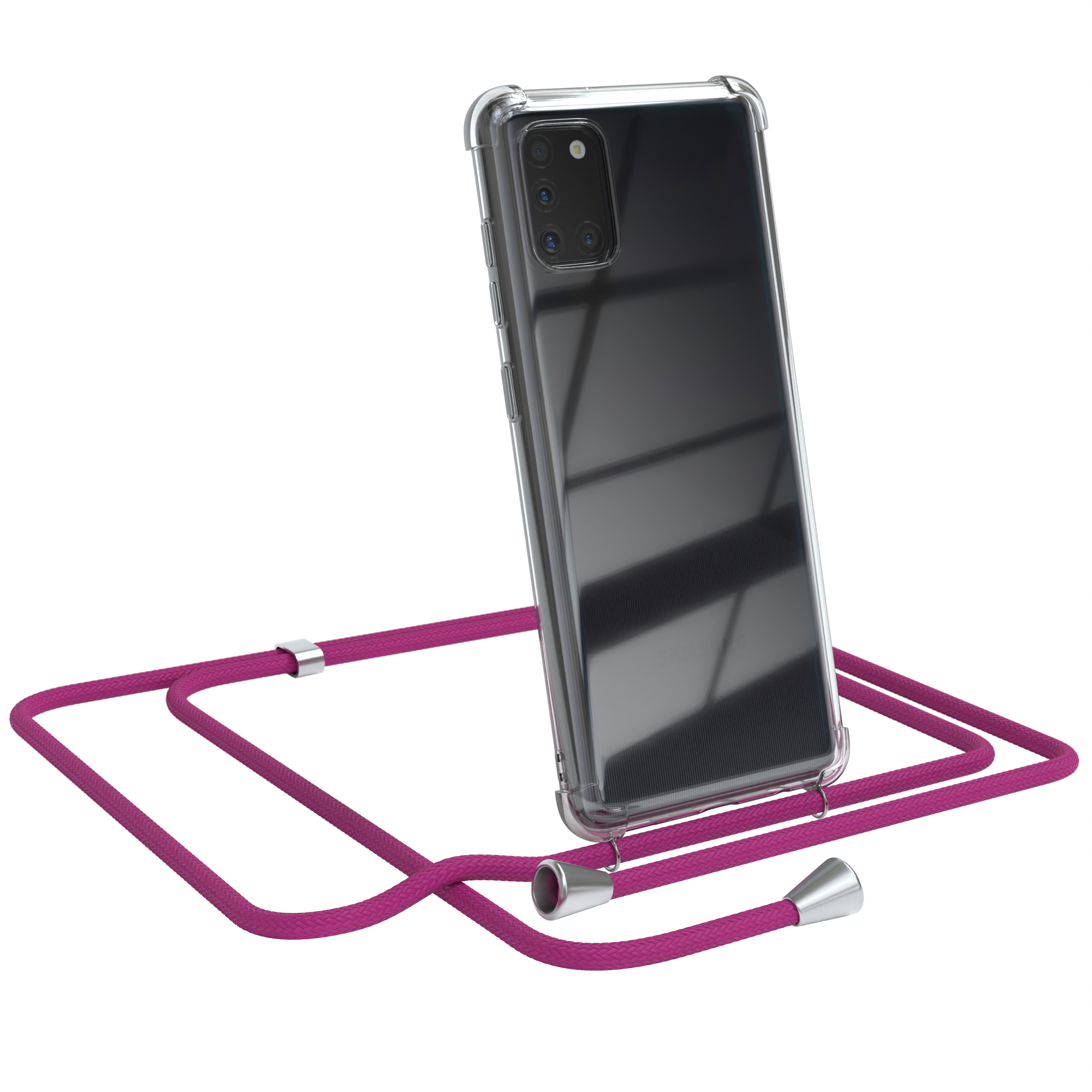 Clips CASE Umhängetasche, mit Silber Clear EAZY Cover A31, Pink Umhängeband, Samsung, / Galaxy