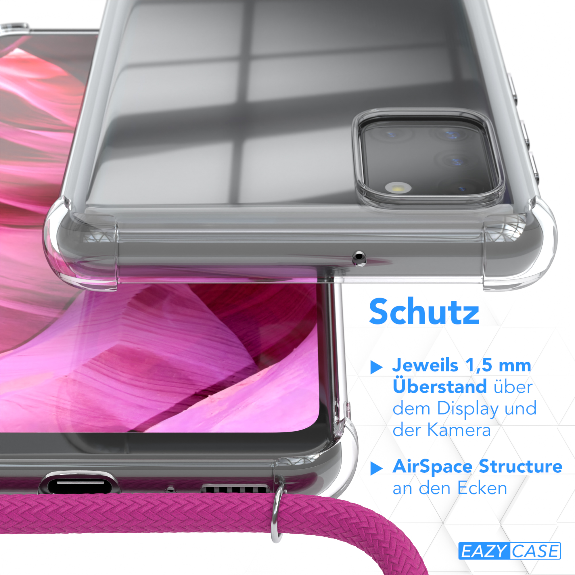 Transparente Handyhülle, Details zur AirSpace-Struktur und Kameraschutz.