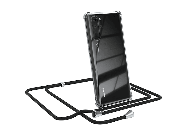 EAZY CASE Clear Cover mit Umhängeband, Umhängetasche, Huawei, P30 Pro, Schwarz / Clips Silber