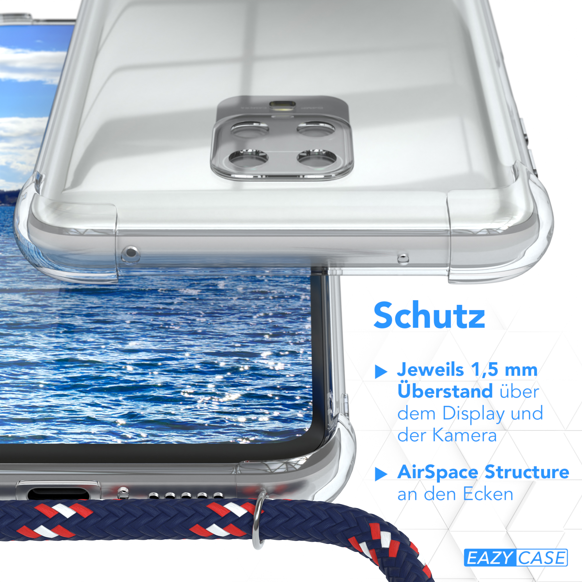 EAZY CASE Clear Max, 9S Umhängeband, Redmi Silber Camouflage Blau Note 9 / Xiaomi, mit 9 Pro Umhängetasche, Clips Cover / / Pro