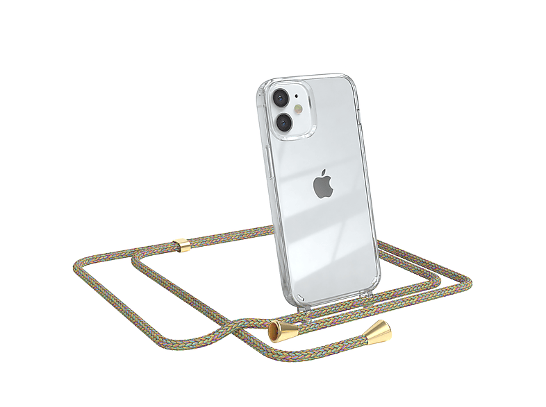 EAZY CASE Clear Clips Apple, Umhängetasche, Bunt 12 Mini, / Cover Umhängeband, iPhone mit Gold