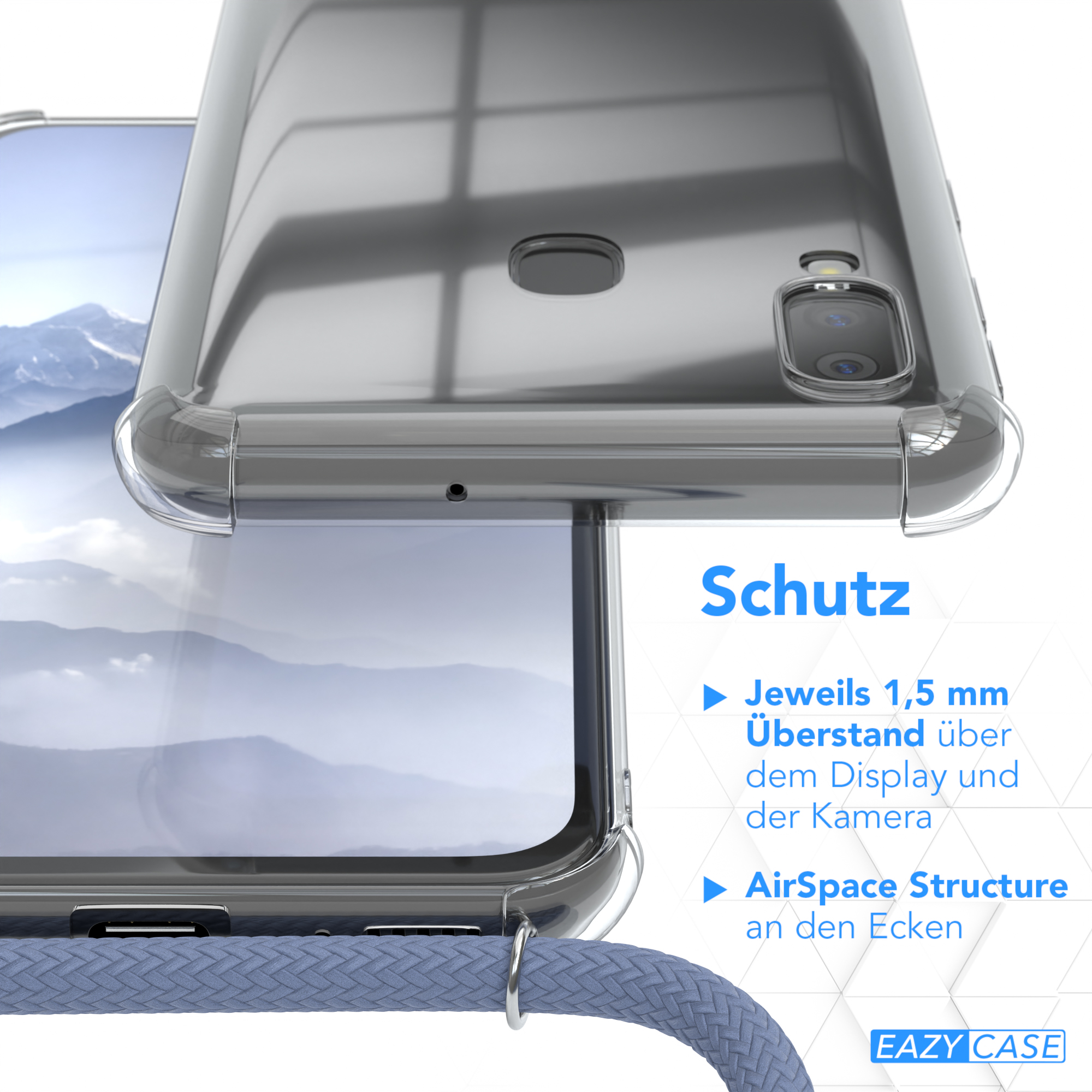 EAZY CASE Clear Cover Galaxy mit Blau Umhängeband, A40, Samsung, Umhängetasche