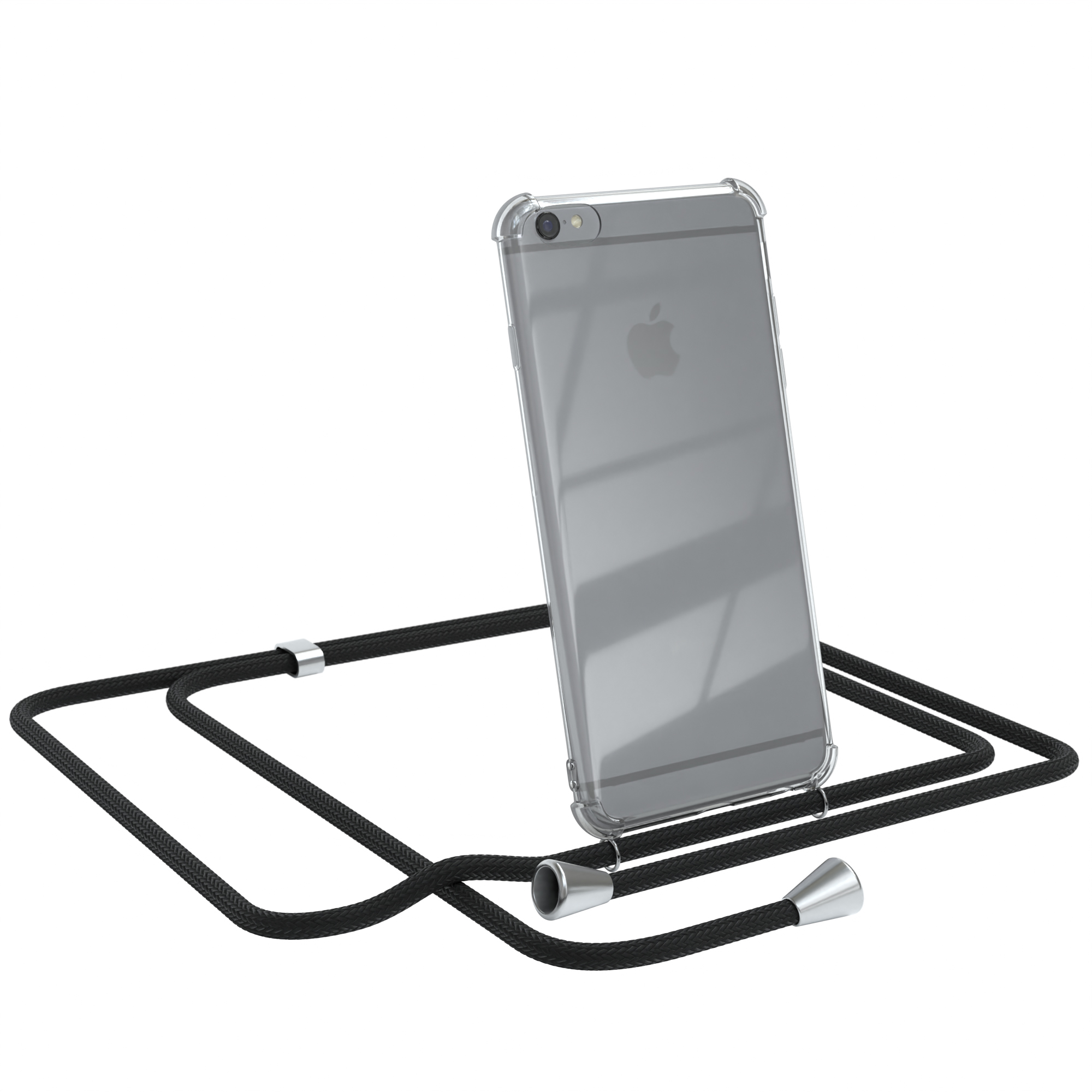 EAZY CASE Clear Umhängeband, 6S, Umhängetasche, mit Silber iPhone / Clips Cover Schwarz Apple, / 6