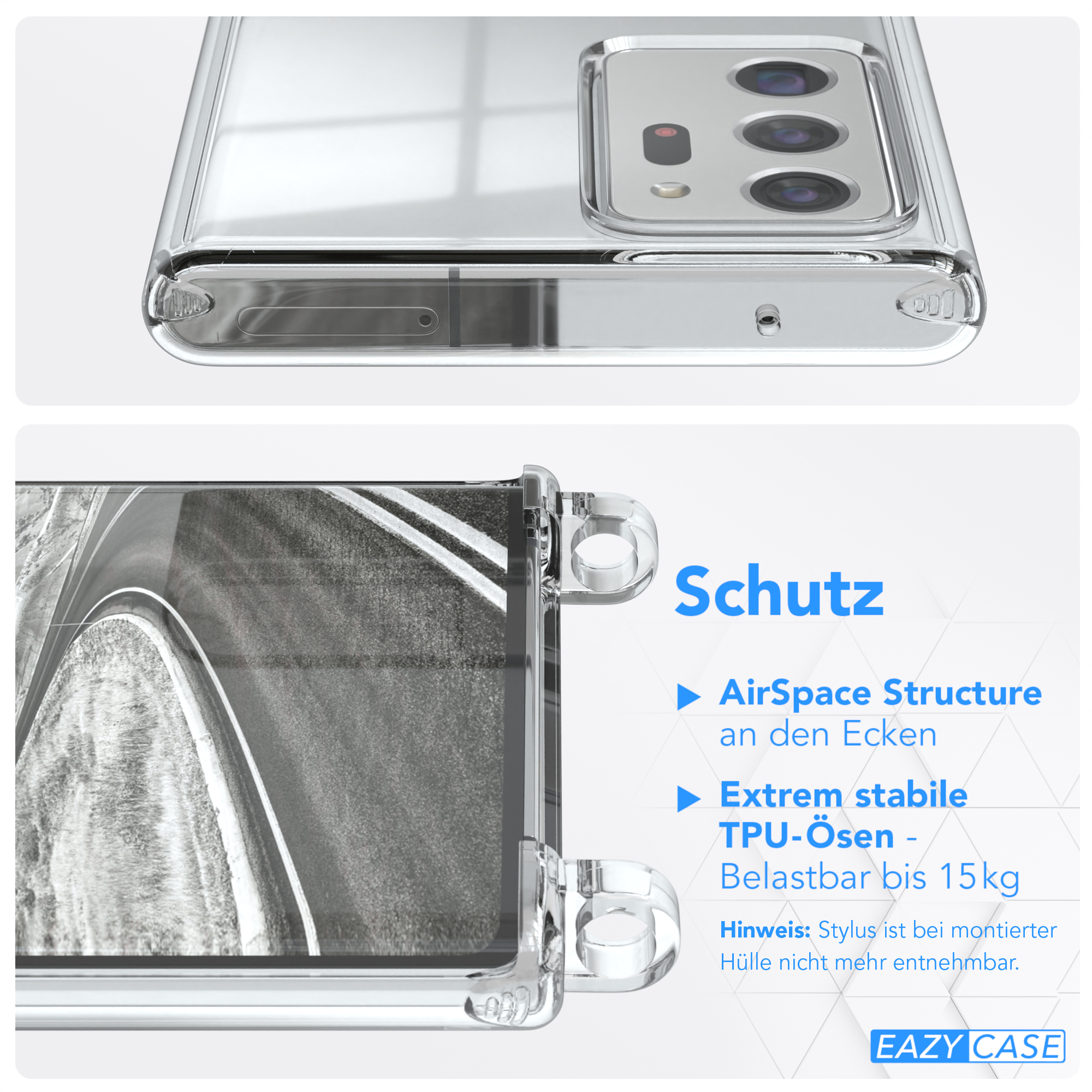 EAZY CASE Clear Cover mit 20 Note / Umhängeband, Silber 5G, 20 Ultra Galaxy Samsung, / Note Umhängetasche, Grau Ultra Clips