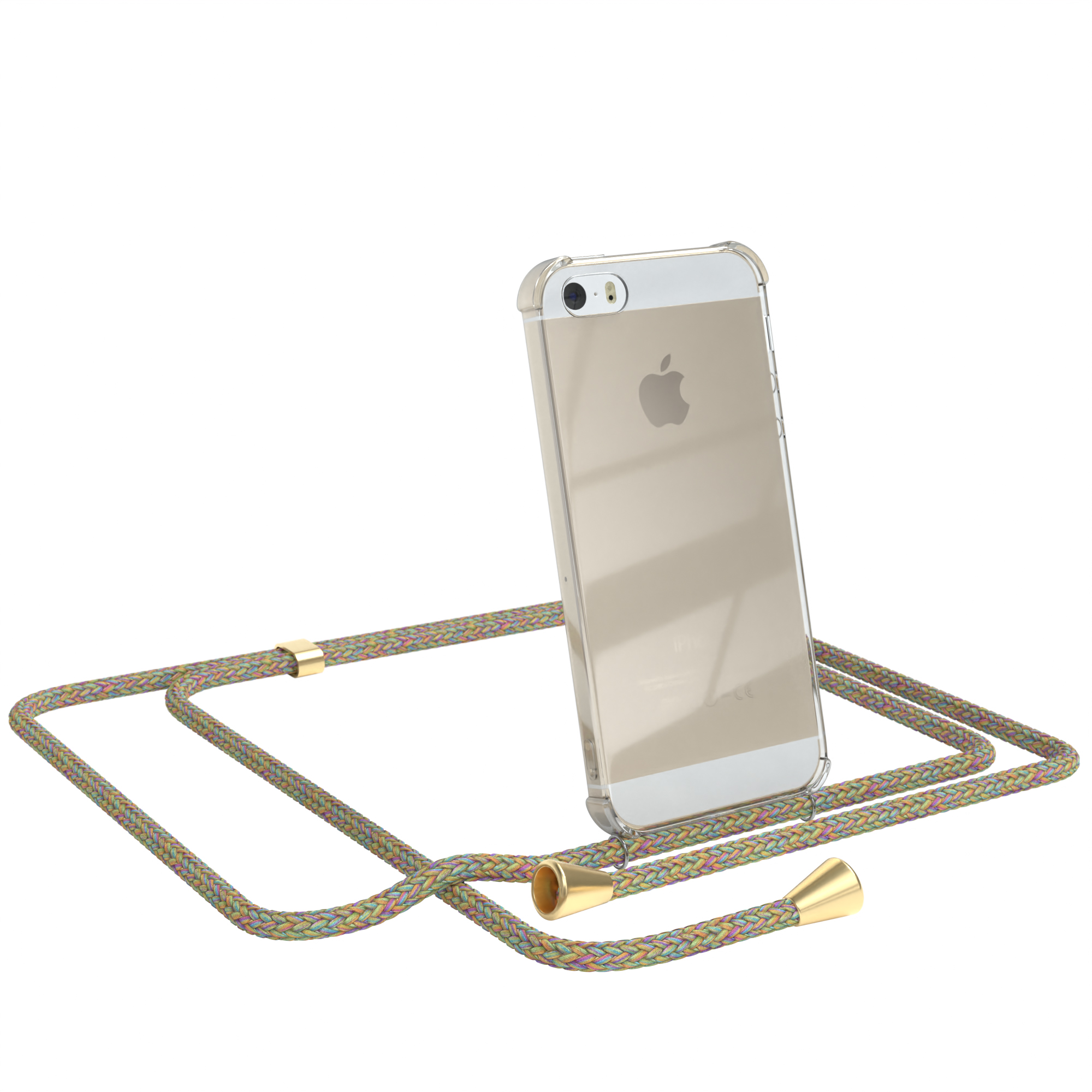 EAZY CASE Clear Cover 5S, 5 Clips mit Umhängetasche, iPhone Bunt Umhängeband, 2016, iPhone SE Gold Apple, / 