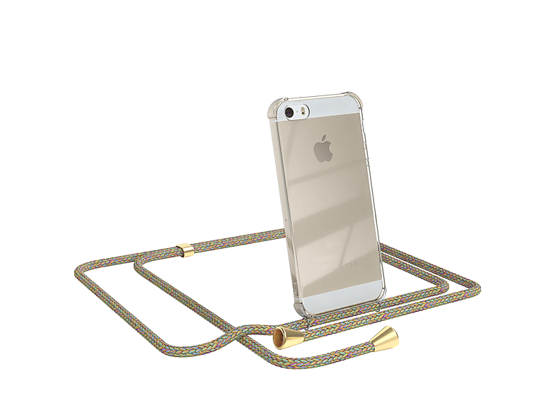 EAZY CASE Clear Cover 5S, 5 Clips mit Umhängetasche, iPhone Bunt Umhängeband, 2016, iPhone SE Gold Apple, / 