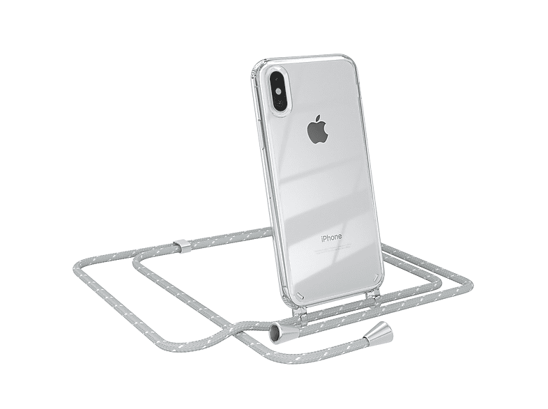 / Hellgrau Clear Apple, Weiß mit Umhängeband, iPhone Cover Umhängetasche, XS, EAZY X CASE