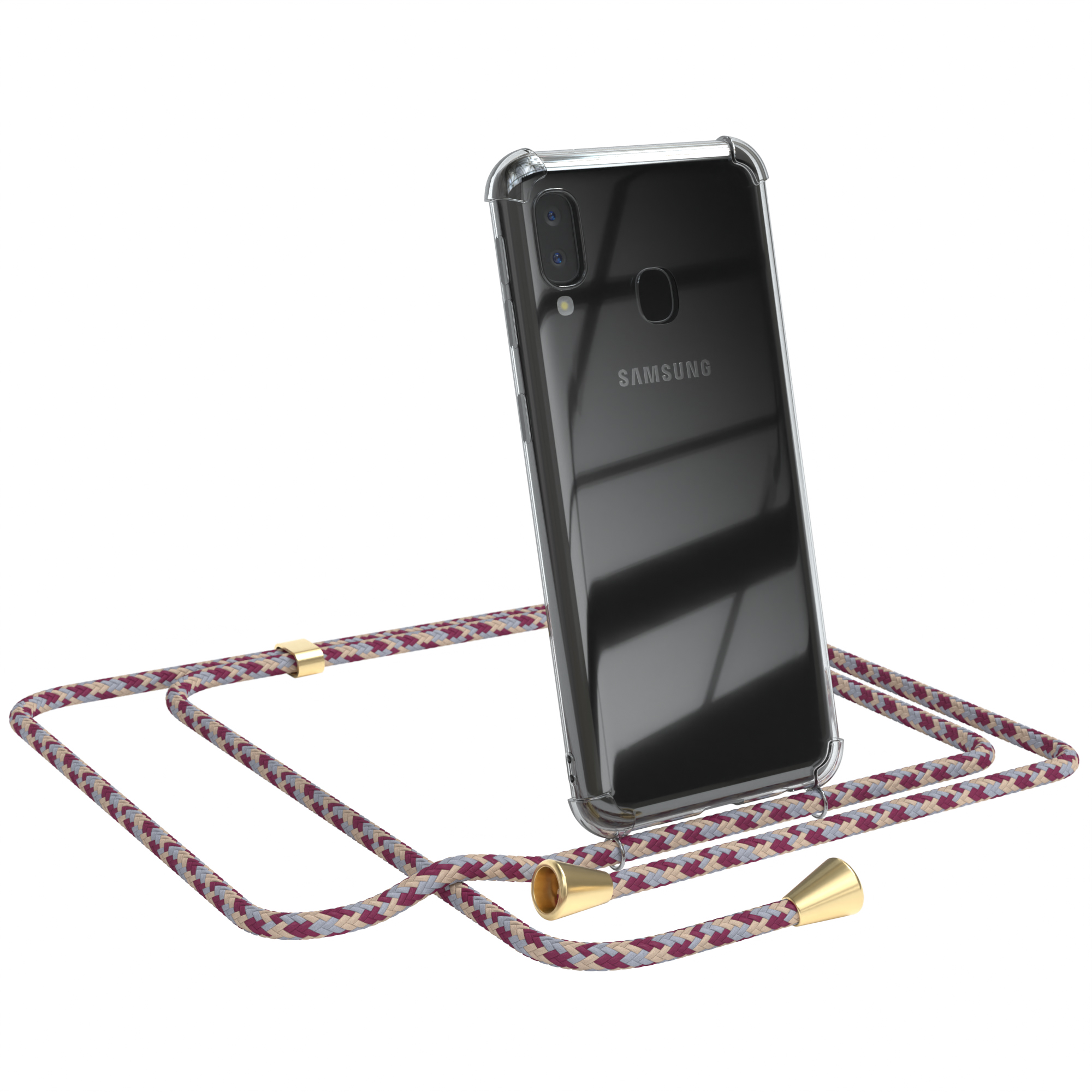 / Umhängeband, Clips Beige Cover mit Rot Clear CASE Umhängetasche, EAZY Samsung, Camouflage Galaxy A20e, Gold