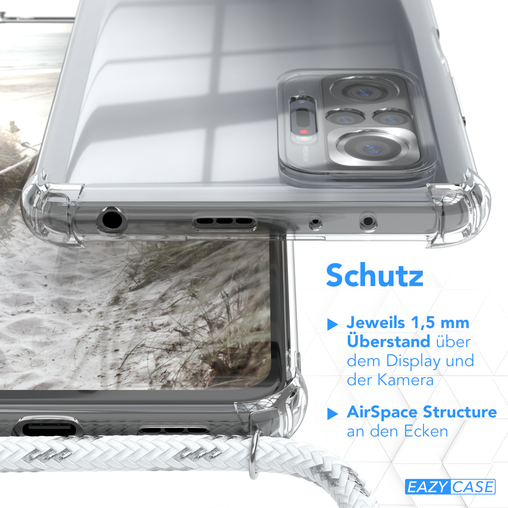 Transparente Handyhülle mit Telefon, Nahaufnahme.