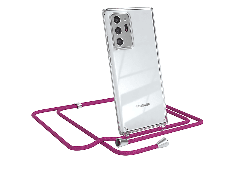 EAZY CASE Clear Cover Samsung, / Galaxy 20 Note Ultra Pink Umhängeband, Ultra 5G, Note Umhängetasche, 20 Silber / mit Clips