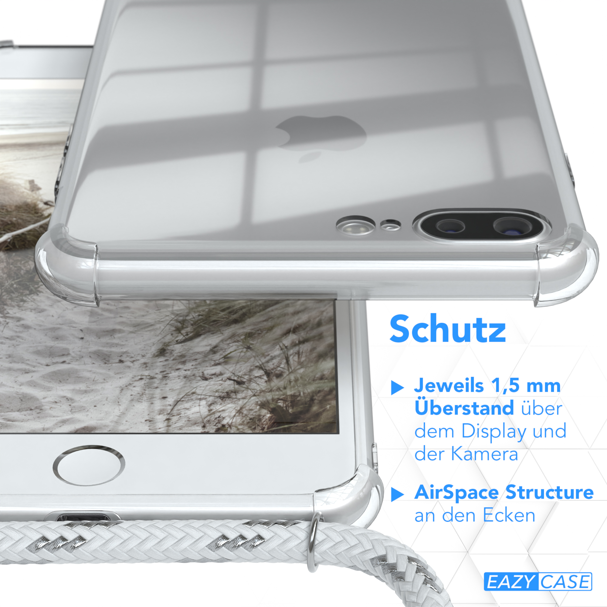 8 Plus Clear 7 Umhängetasche, Cover Apple, / Weiß Plus, iPhone CASE Umhängeband, Clips EAZY mit Silber /