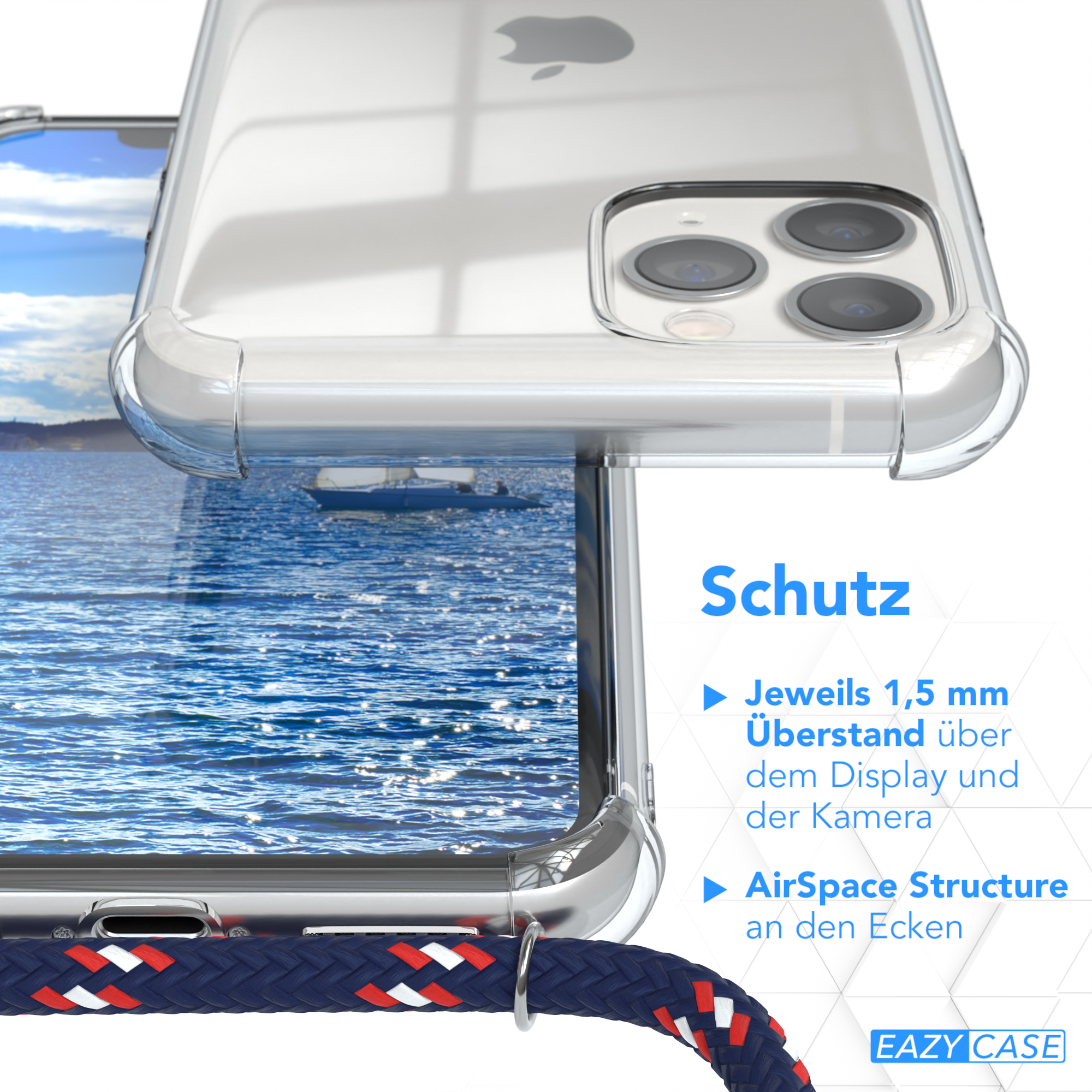 mit Silber EAZY Clear iPhone Umhängetasche, Cover Blau Umhängeband, Apple, CASE / 11 Pro, Clips Camouflage