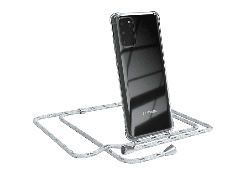 EAZY CASE Clear Cover mit Weiß S20 / Umhängeband, Plus Silber Clips Samsung, Galaxy Umhängetasche, / Plus S20 5G