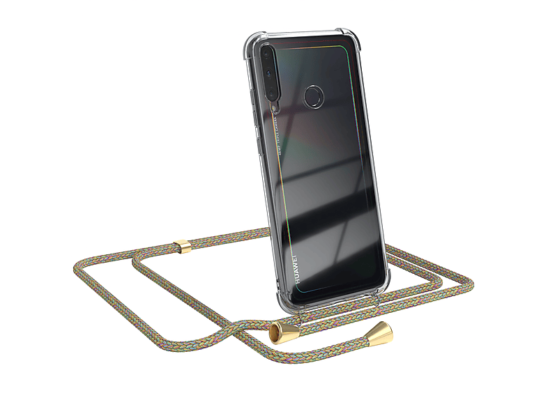 EAZY CASE Clear Cover mit Umhängeband, Umhängetasche, Huawei, P40 Lite E, Bunt / Clips Gold