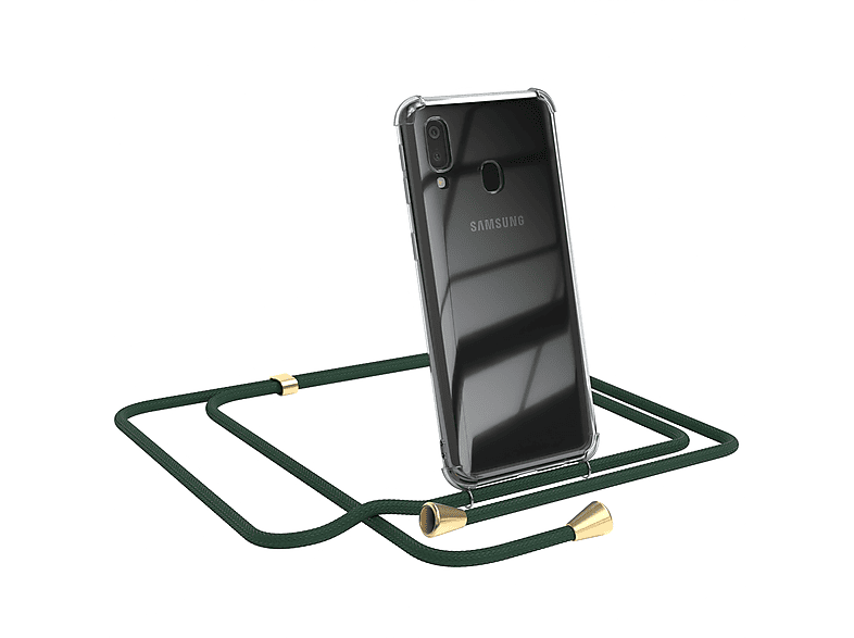 A40, Galaxy / Samsung, Cover Umhängeband, mit Gold Clear Umhängetasche, Clips EAZY Grün CASE