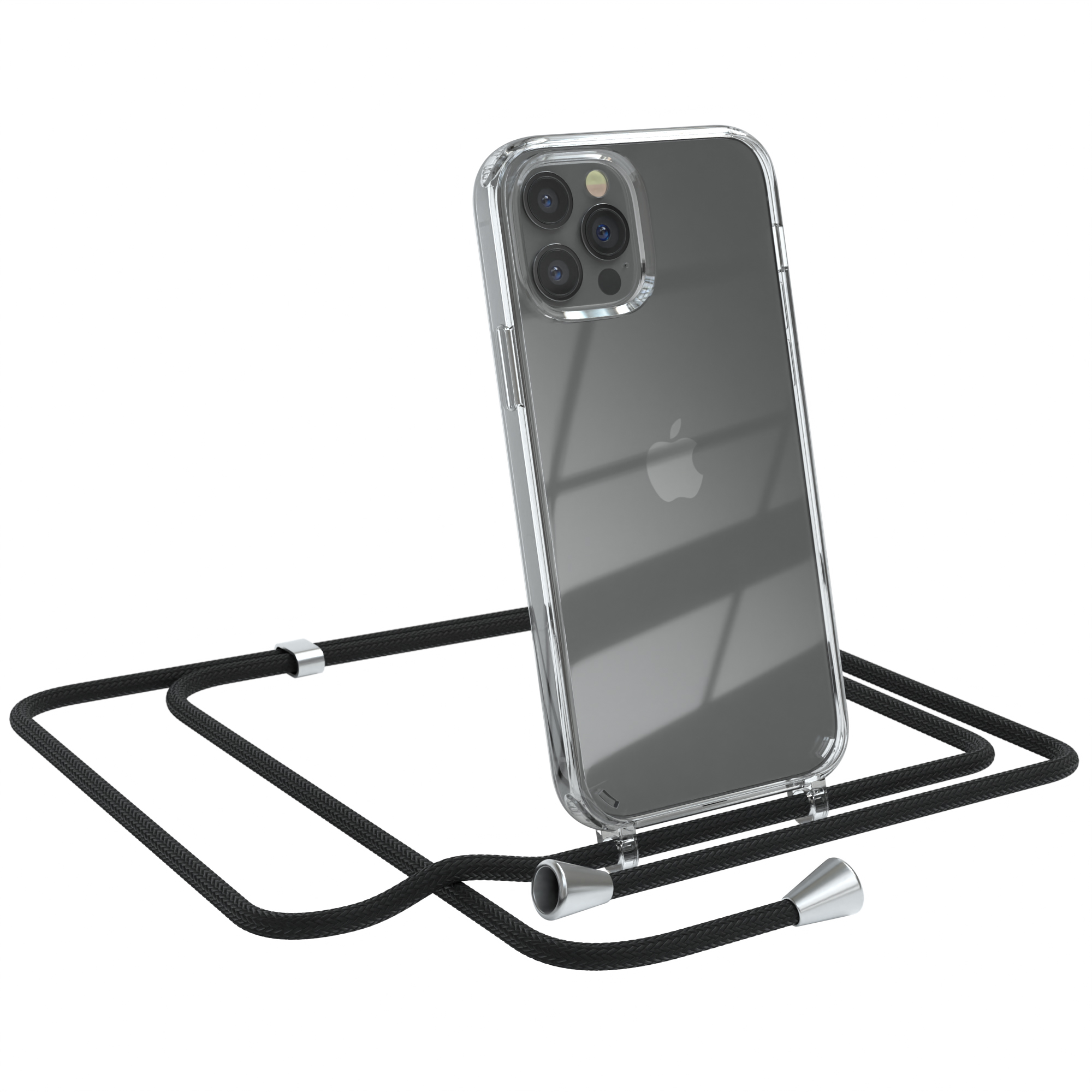 EAZY CASE Clear Cover Apple, mit Schwarz 12 / Umhängetasche, Pro, 12 Umhängeband, Silber / iPhone Clips