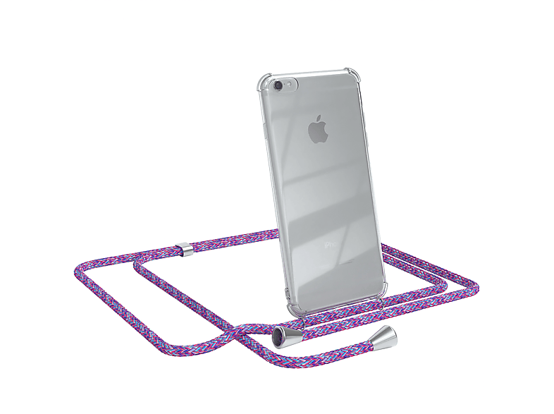 EAZY CASE Clear Cover mit Umhängeband, Umhängetasche, Apple, iPhone 6 / 6S, Lila / Clips Silber