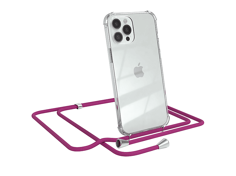 EAZY CASE Clear mit iPhone Pink Umhängetasche, Cover Max, Pro Apple, Silber 12 Clips / Umhängeband