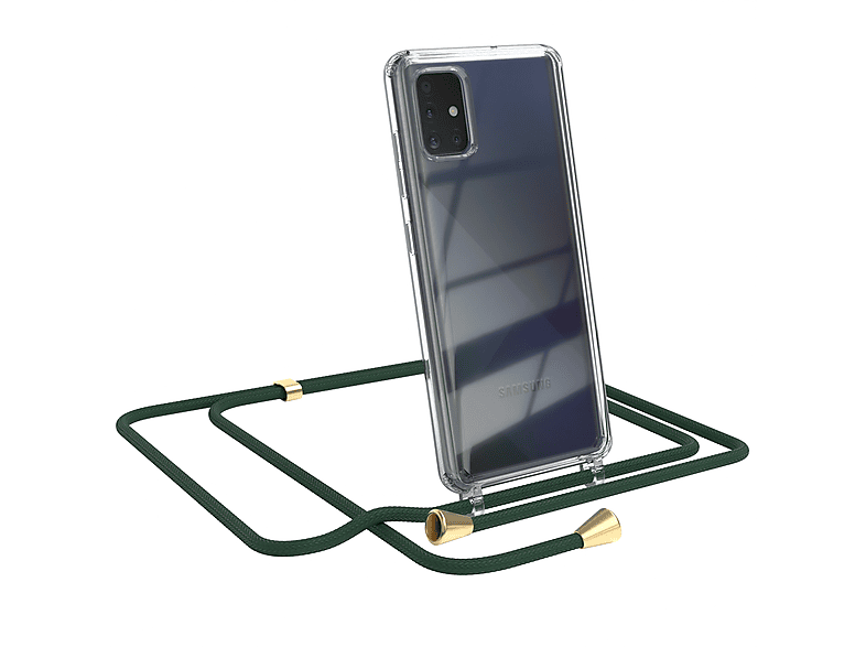 EAZY CASE Clear Cover mit Umhängeband, Umhängetasche, Samsung, Galaxy A51, Grün / Clips Gold