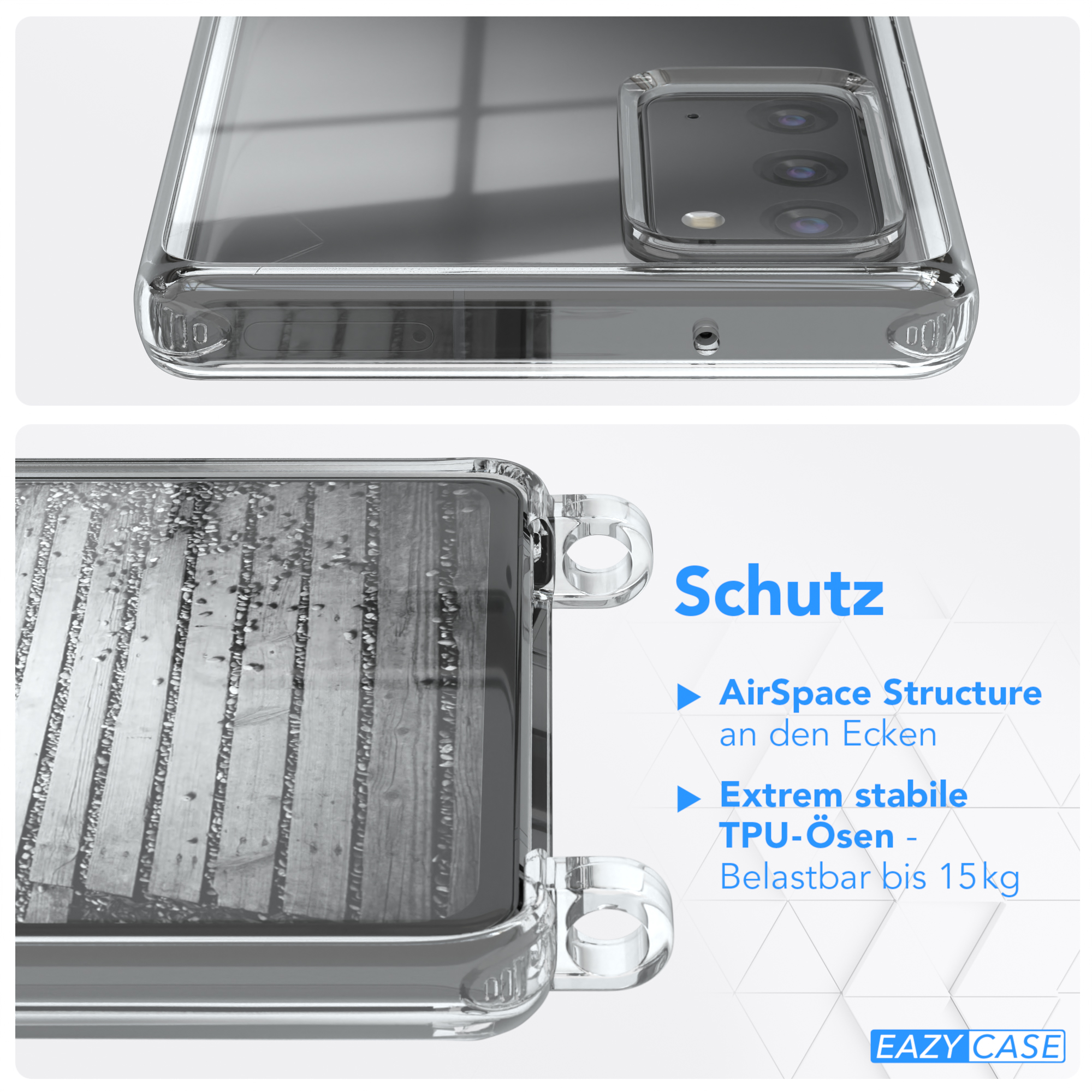Umhängetasche, / Galaxy Samsung, 20 CASE Clear Umhängeband, / mit Clips 5G, EAZY Cover Note Note 20 Silber Schwarz
