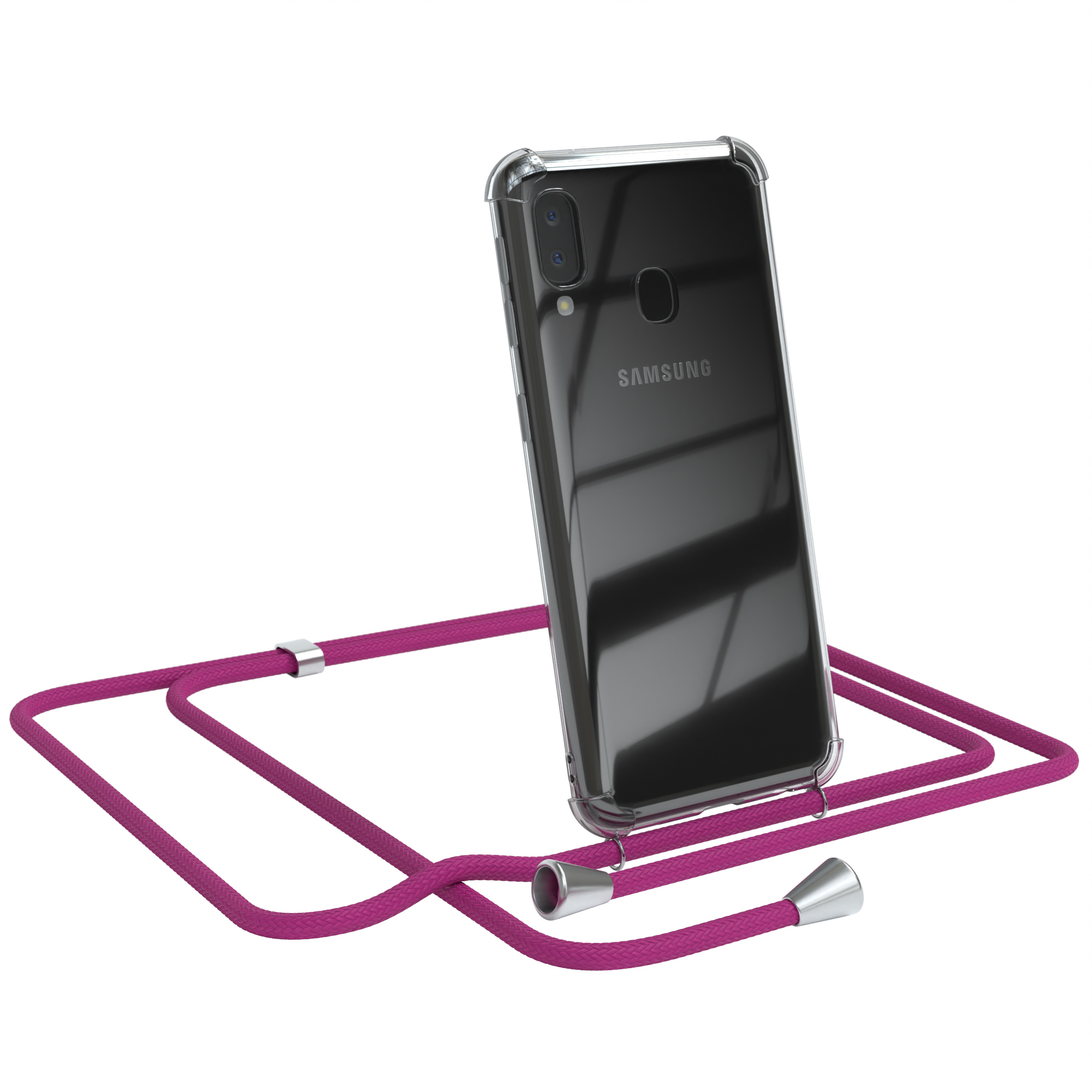 EAZY CASE Clips / A20e, Clear Cover Umhängetasche, mit Samsung, Silber Pink Galaxy Umhängeband
