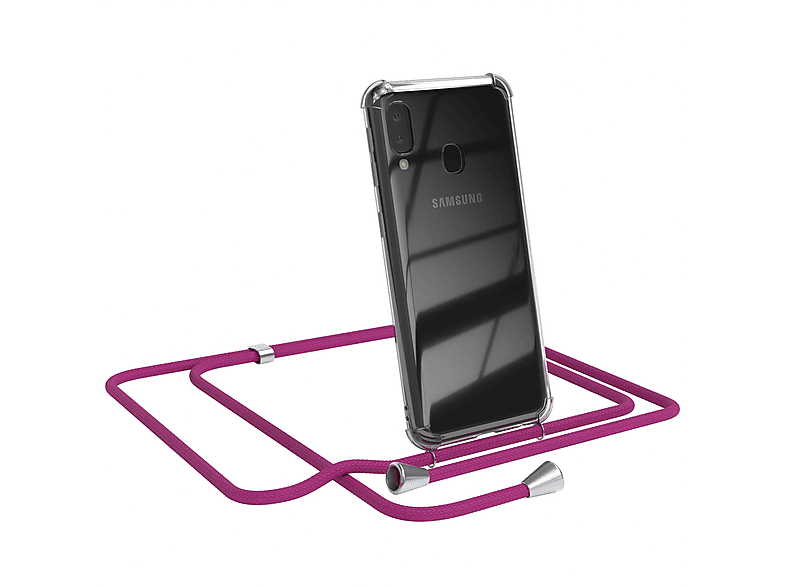 EAZY CASE Samsung, mit Galaxy Umhängetasche, Cover Clips Pink / A20e, Silber Umhängeband, Clear