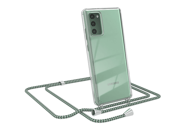 EAZY CASE Clear Cover mit Umhängeband, Umhängetasche, Samsung, Galaxy Note 20 / Note 20 5G, Grün Weiß