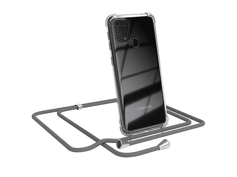 EAZY CASE Clear Cover mit Samsung, / Silber Clips Umhängeband, Umhängetasche, Galaxy M31, Grau