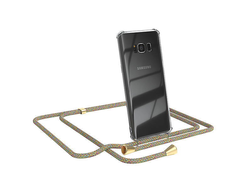 EAZY CASE Clear Cover mit Umhängeband, Umhängetasche, Samsung, Galaxy S8, Bunt / Clips Gold