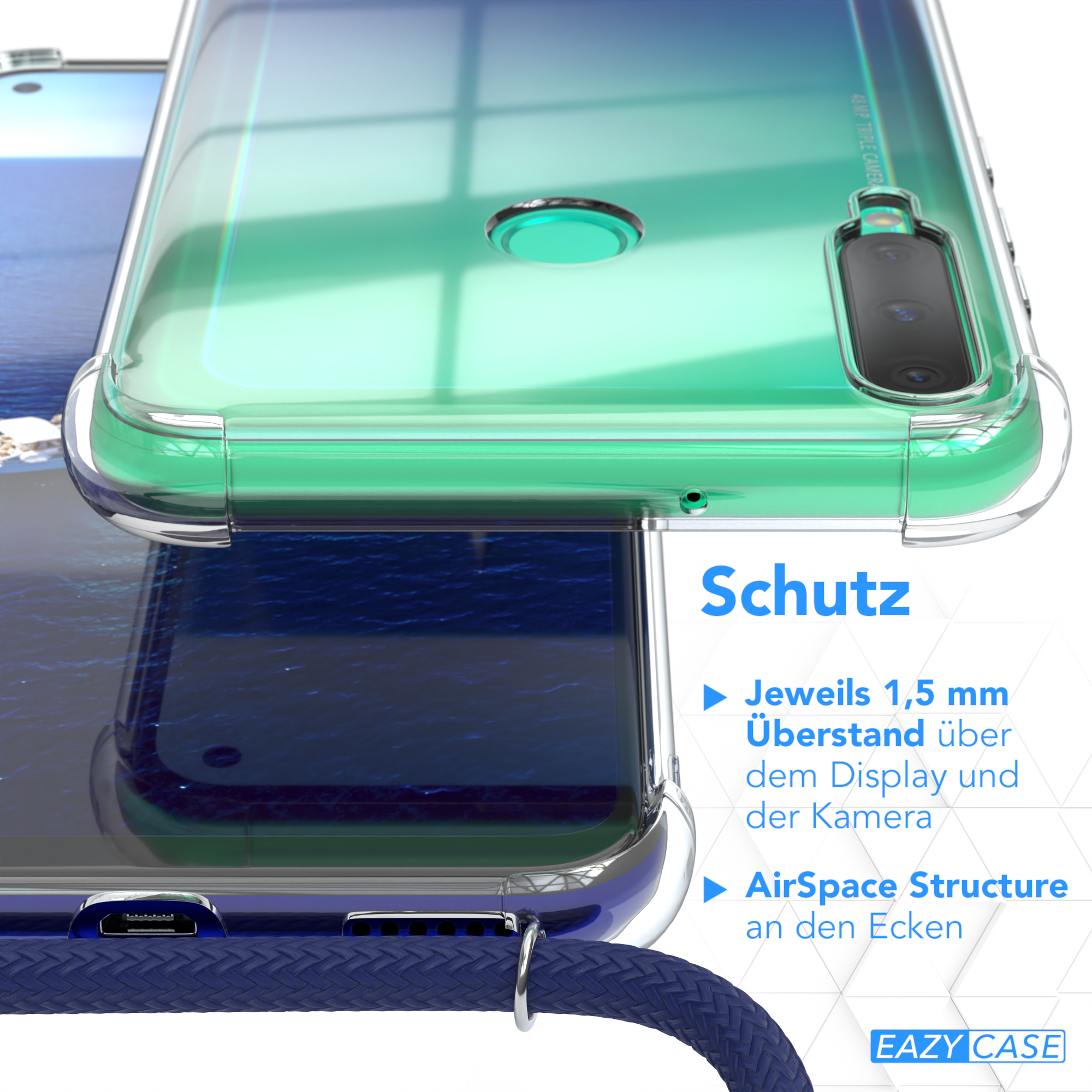 EAZY CASE Clear Cover Clips mit Blau Umhängeband, E, / Huawei, Lite P40 Silber Umhängetasche