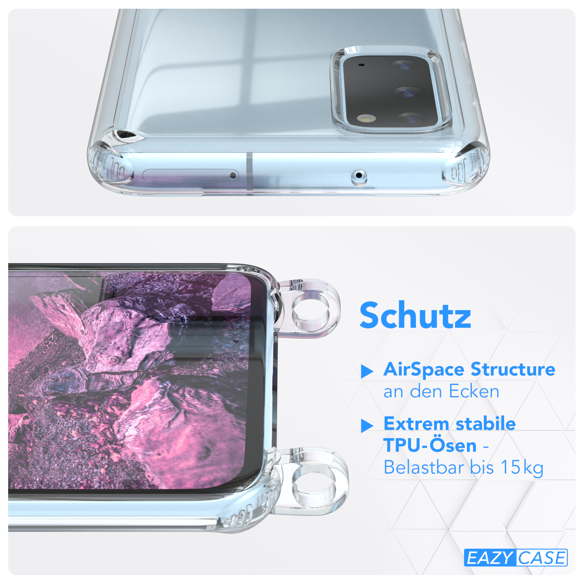 Clear Umhängeband, EAZY CASE Umhängetasche, / Galaxy Samsung, S20, Clips mit Lila Silber Cover