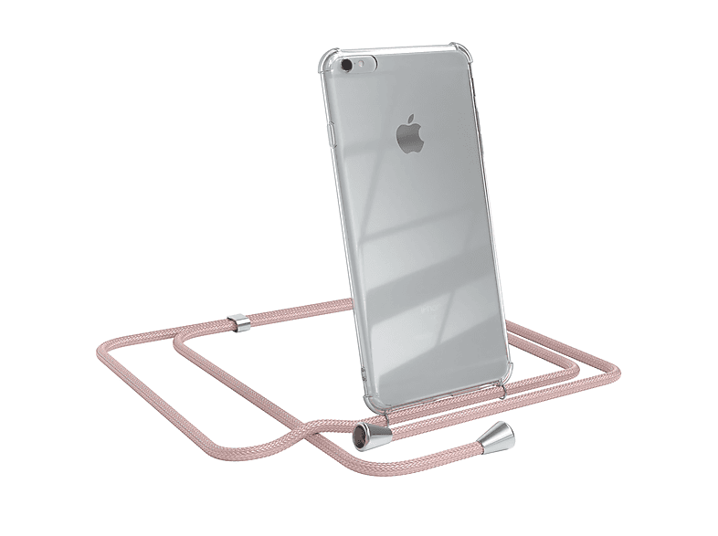 EAZY CASE Clear Cover mit Apple, Rosé iPhone / Plus, Silber Umhängeband, 6 Plus 6S Clips Umhängetasche, 