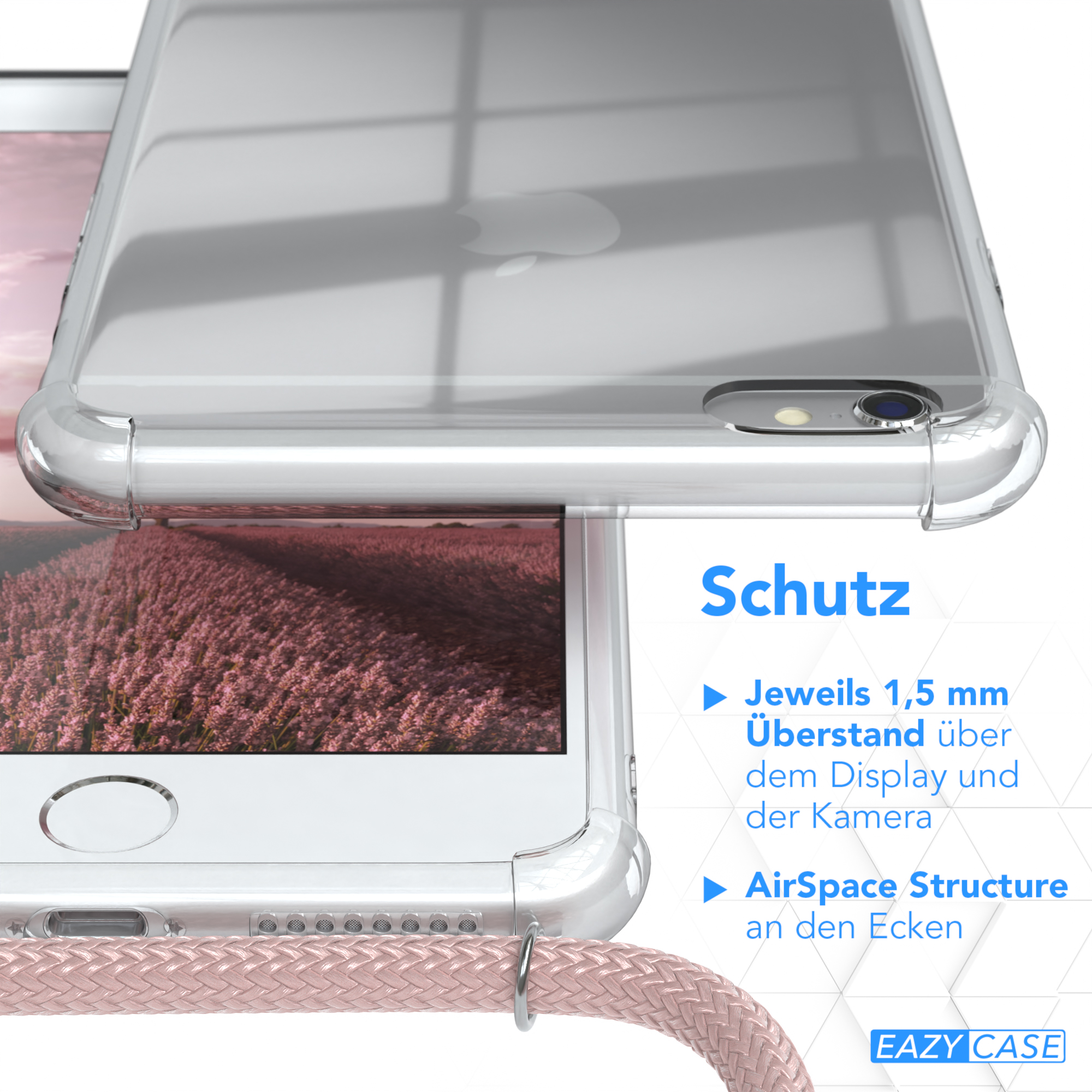 Clear Apple, CASE Plus Clips EAZY Rosé / mit Umhängeband, Plus, / 6S Umhängetasche, Silber Cover 6 iPhone