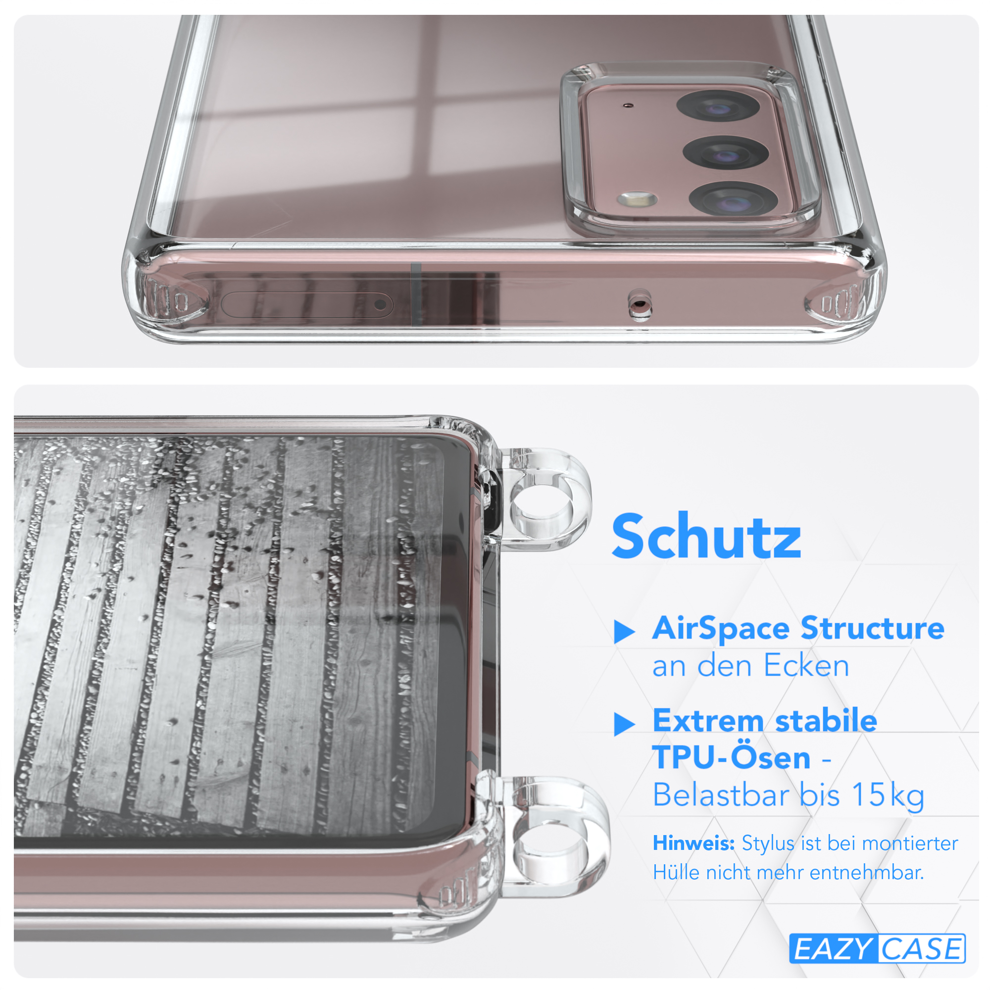 EAZY CASE 5G, / Galaxy Clips Rosé 20 Note Clear / 20 Schwarz Umhängeband, Samsung, Cover mit Note Umhängetasche