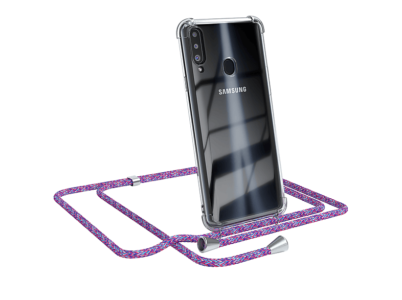 EAZY CASE Clear Cover mit Silber Galaxy A20s, Clips Samsung, Lila Umhängetasche, / Umhängeband