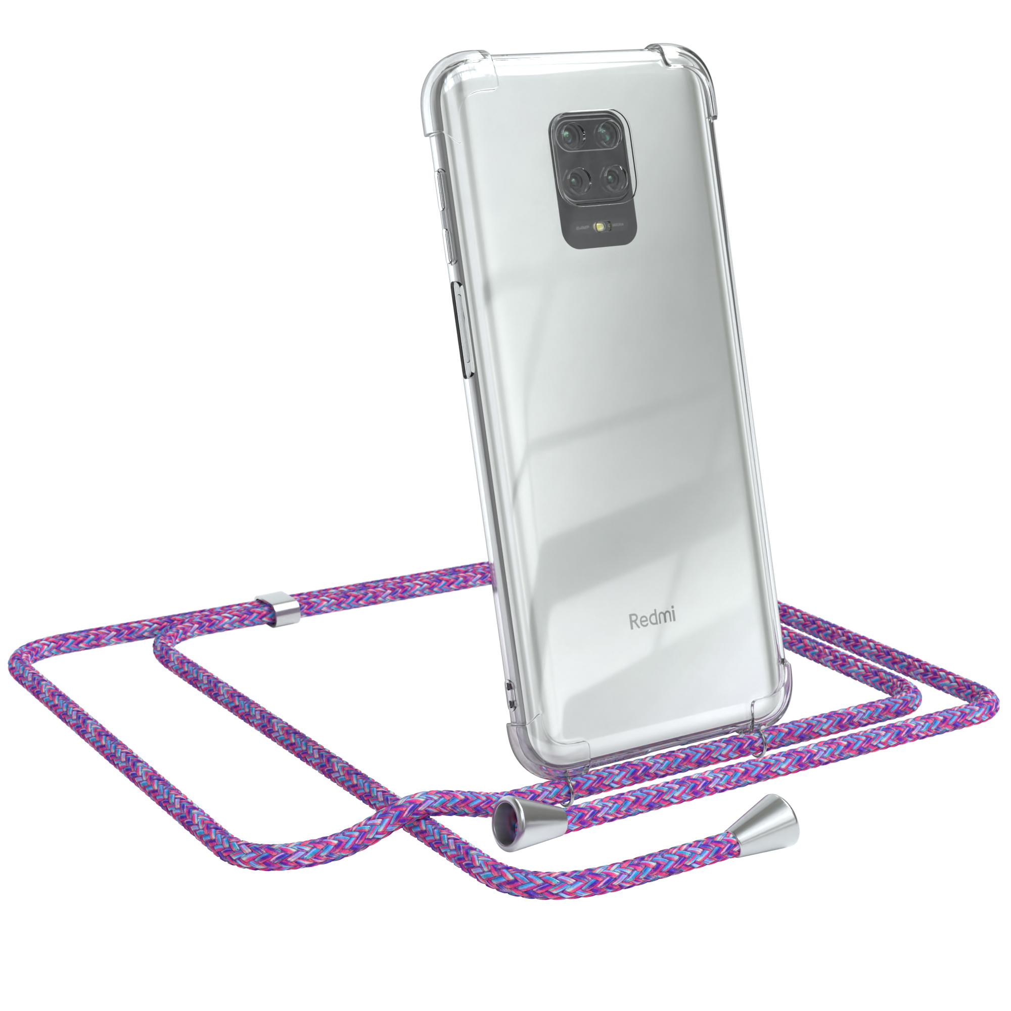 EAZY CASE Clear Cover Silber Pro Redmi 9S 9 / Max, / Pro Umhängeband, 9 Xiaomi, mit Lila Note Clips / Umhängetasche