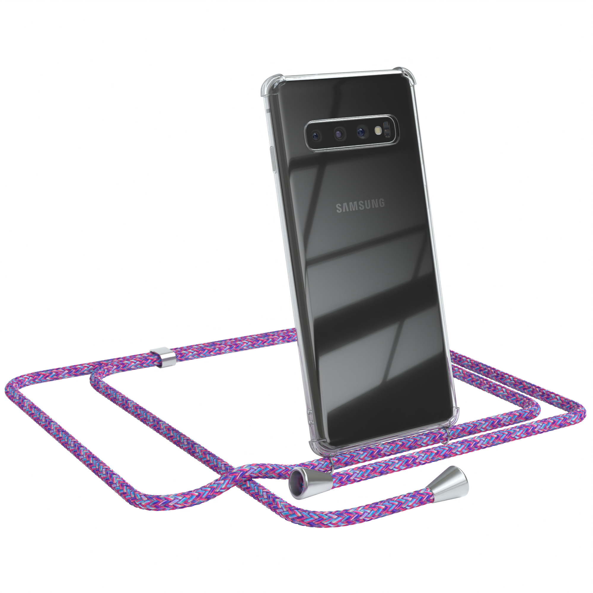 Cover Samsung, Lila mit Clips EAZY Umhängetasche, Umhängeband, CASE Galaxy Silber Clear S10, /