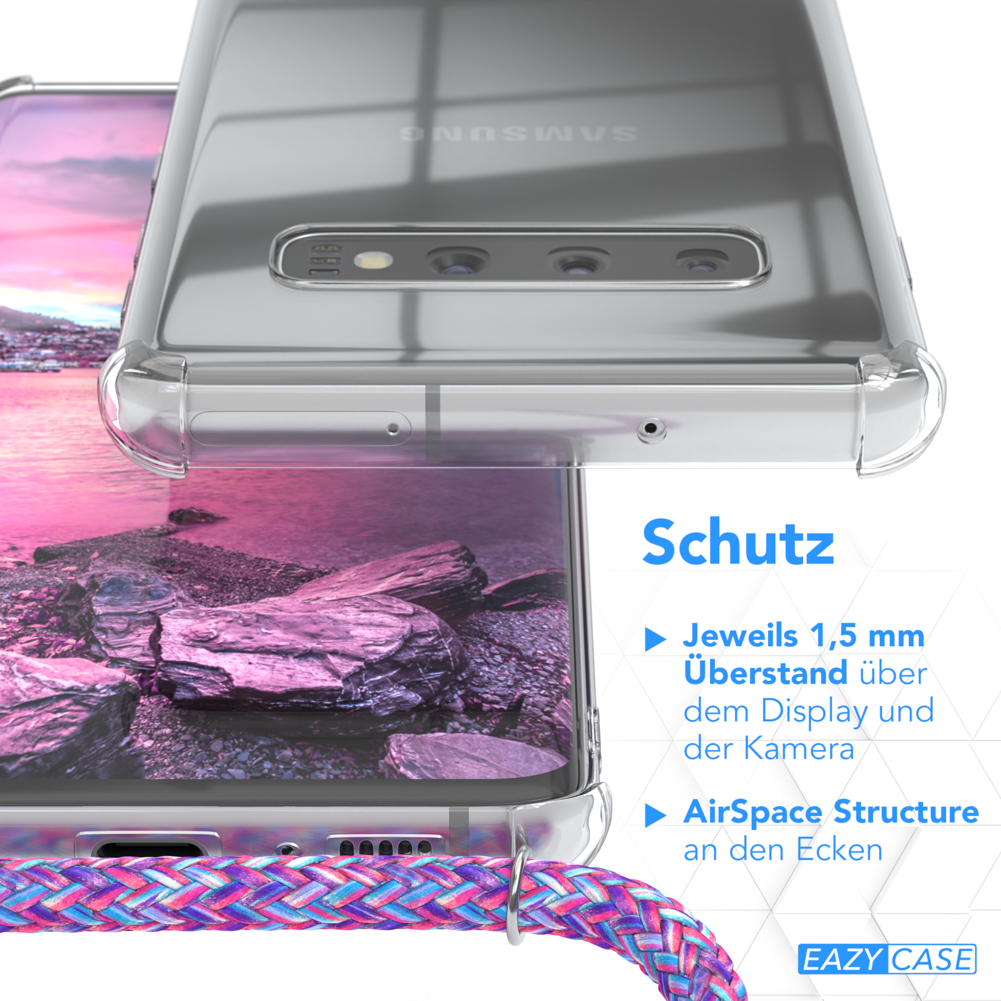Cover Samsung, Lila mit Clips EAZY Umhängetasche, Umhängeband, CASE Galaxy Silber Clear S10, /