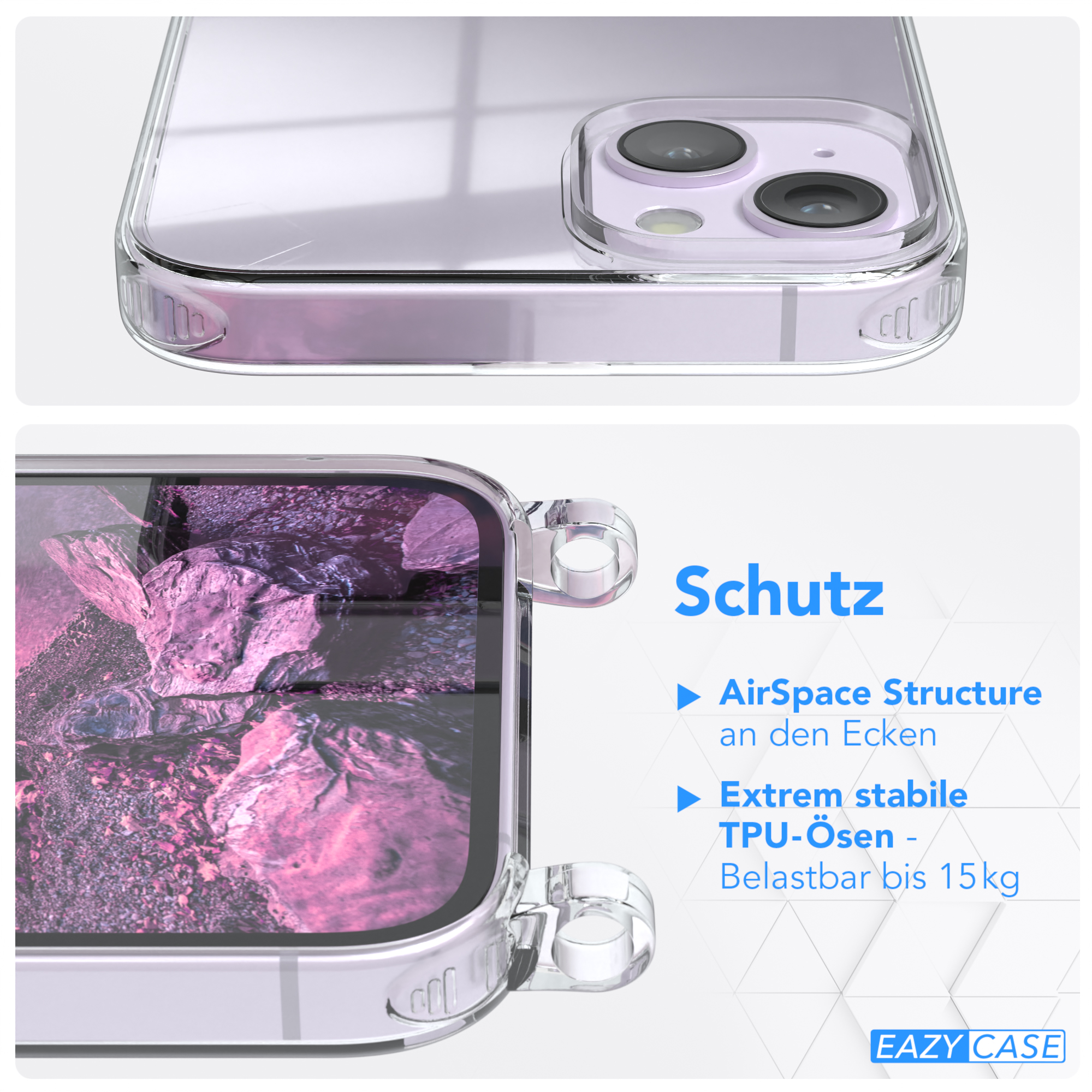 14 Umhängetasche, Lila Clear CASE mit Silber / iPhone Cover Clips Plus, Apple, Umhängeband, EAZY