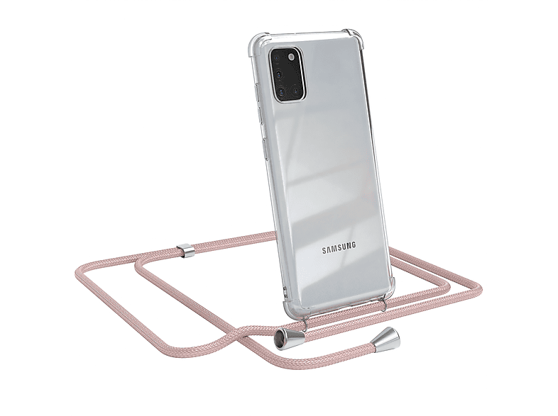 EAZY CASE Clear Umhängeband, Cover Galaxy Clips mit Silber Samsung, Umhängetasche, Rosé / A31